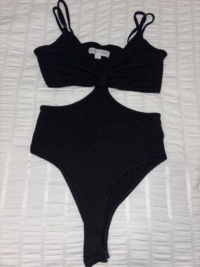 black open waist body suit